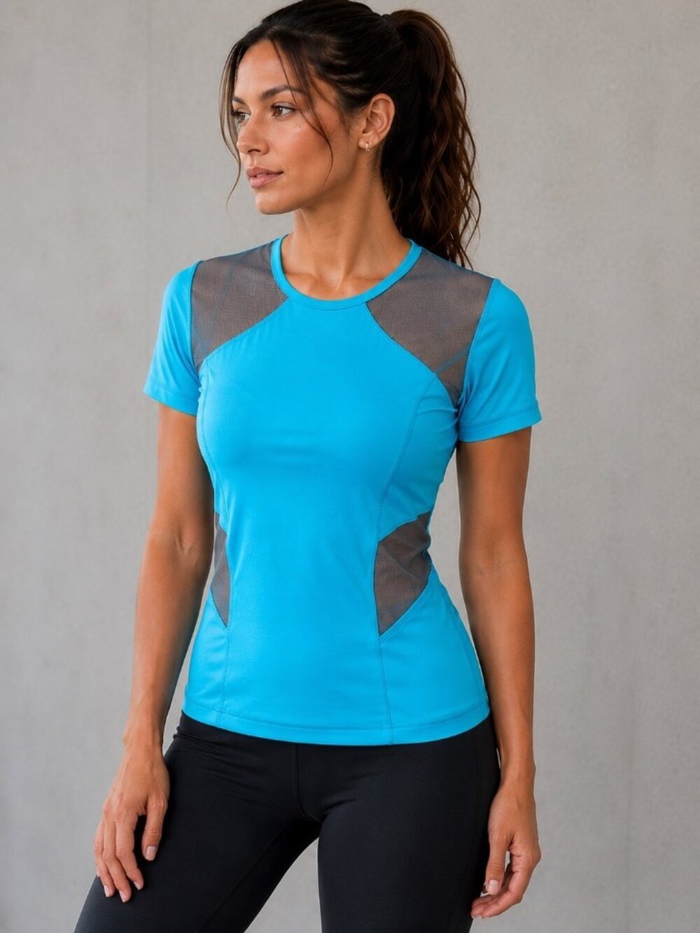 Karma Womens Blue Athletic Top With Mesh Panels Small 4-Way Stretch Moisture-Wic